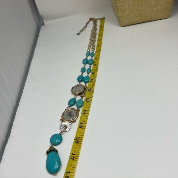 Chico's necklace turquoise howlite coin jewelry two sided gold silver tone - Picture 11 of 11